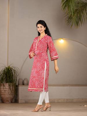  cotton red leheriya kurta 5