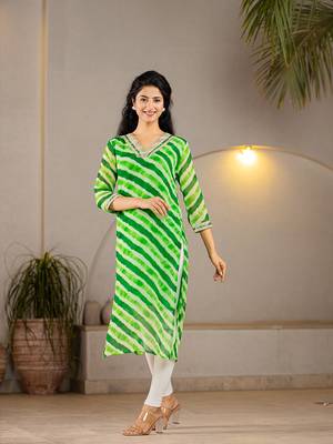 green georgette lehriya kurta 1