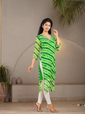  green georgette lehriya kurta 2