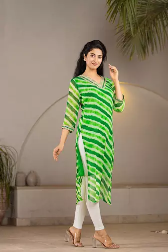  green georgette lehriya kurta