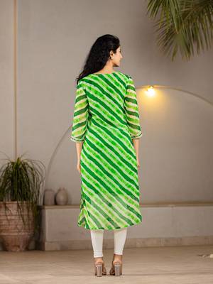  green georgette lehriya kurta 3