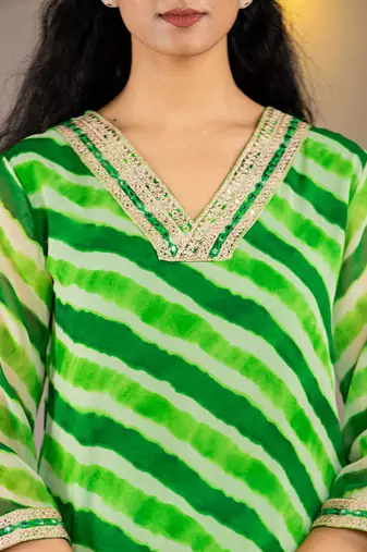  green georgette lehriya kurta