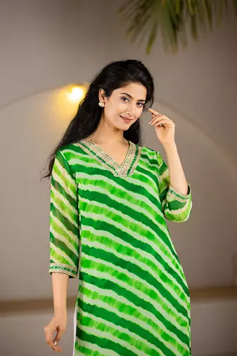  green georgette lehriya kurta
