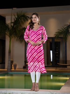  pink georgette lehriya kurta 1