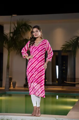  pink georgette lehriya kurta