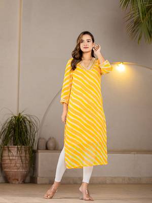  yellow georgette lehriya kurta 1