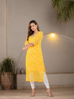  yellow georgette lehriya kurta 2