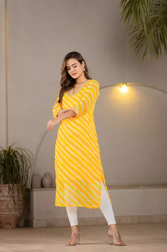 yellow georgette lehriya kurta