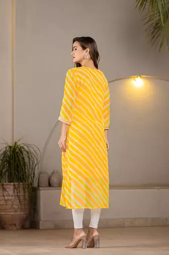  yellow georgette lehriya kurta