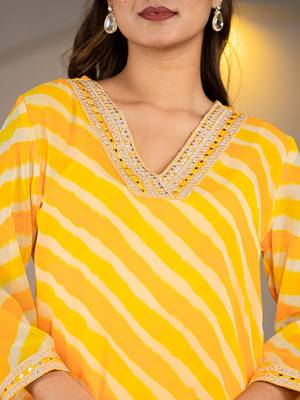  yellow georgette lehriya kurta 4