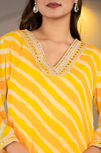  yellow georgette lehriya kurta