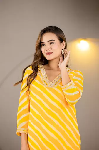  yellow georgette lehriya kurta