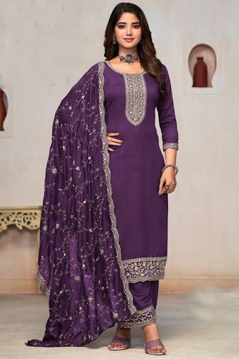 Purple pure vichithra  heavy embroidary salwar suit