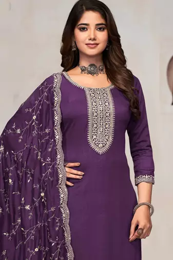 Purple pure vichithra heavy embroidary salwar suit