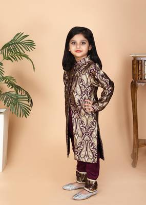 Wine brocade achkan wine paint 2