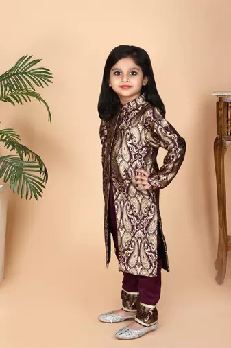 Wine brocade achkan wine paint