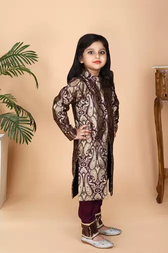Wine brocade achkan wine paint