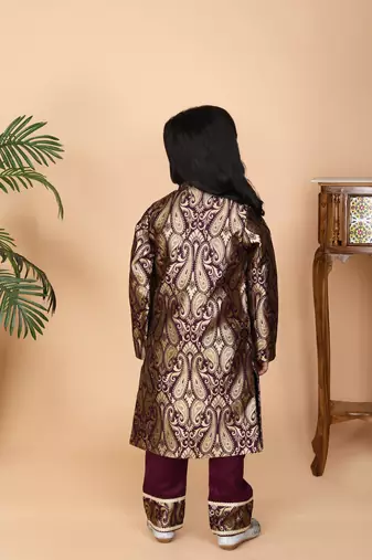 Wine brocade achkan wine paint
