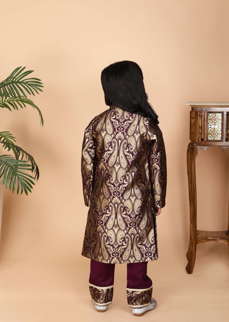 Wine brocade achkan wine paint