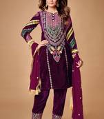 Wine Embroidered Georgette Free Size Stitched Gown. (Size Upto 42) Free size full stitched Up To 42" Size