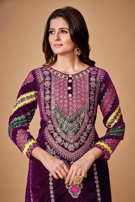 Wine Embroidered Georgette Free Size Stitched Gown. (Size Upto 42) Free size full stitched Up To 42" Size 2
