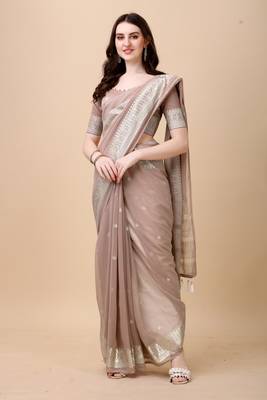 Coffee Brown And Silver Georgette Silk Blend Saree 2