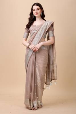 Coffee Brown And Silver Georgette Silk Blend Saree 3