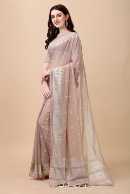 Coffee Brown And Silver Georgette Silk Blend Saree 4