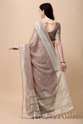 Coffee Brown And Silver Georgette Silk Blend Saree 5