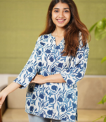 Darika Dabu Indigo Rayon Short Kurti Cum Top 