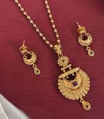 Ruby green rajwadi polish antiquen long pendant set