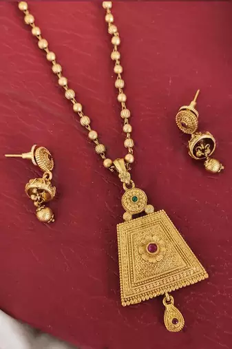 Ruby green rajwadi polish long antique pendants set