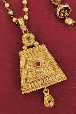 Ruby green rajwadi polish long antique pendants set 2