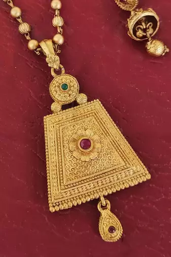 Ruby green rajwadi polish long antique pendants set