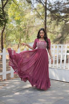 Onion Pink Premium Designer  Readymade Designer Gown Collections  1