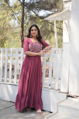 Onion Pink Premium Designer  Readymade Designer Gown Collections  6
