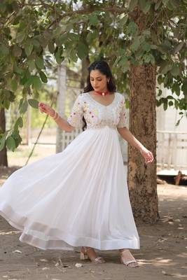 WHITE COLORPREMIUM DESIGNER ETHNIC  READYMADE GOWN COLLECTIONS 5