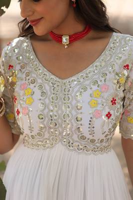 WHITE COLORPREMIUM DESIGNER ETHNIC  READYMADE GOWN COLLECTIONS 6