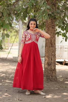 RED COLOR PREMIUM DESIGNER ETHNIC READYMADE GOWN COLLECTIONS 5