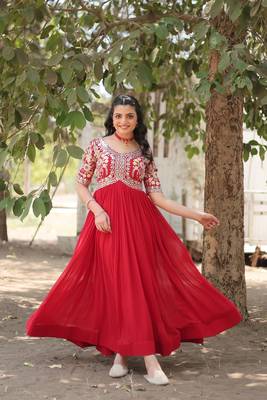 RED COLOR PREMIUM DESIGNER ETHNIC READYMADE GOWN COLLECTIONS 6