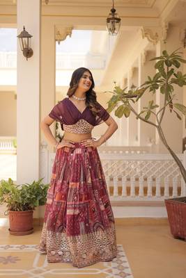 Wine Diwali Lehenga Choli for Women 4