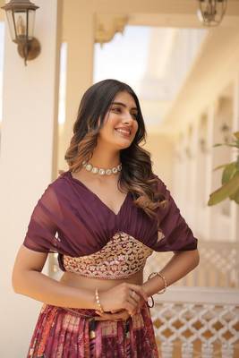 Wine Diwali Lehenga Choli for Women 5