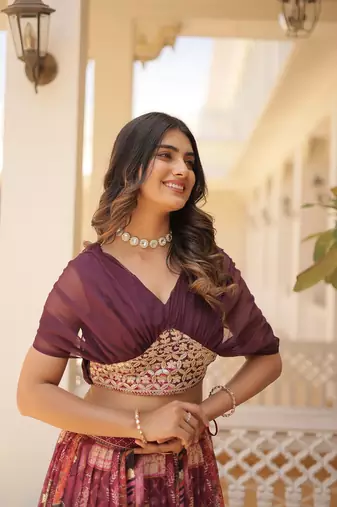 Wine Diwali Lehenga Choli for Women