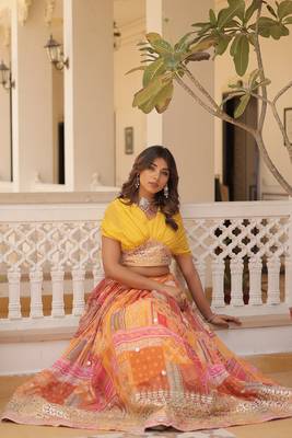 Yellow Art Silk Embroidered Digitally Printed Lehenga Choli 3