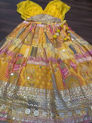 Yellow Art Silk Embroidered Digitally Printed Lehenga Choli 5