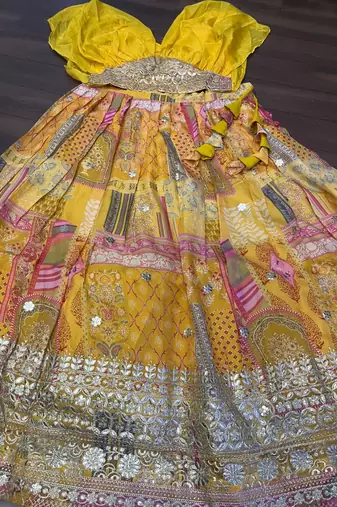 Yellow Art Silk Embroidered Digitally Printed Lehenga Choli