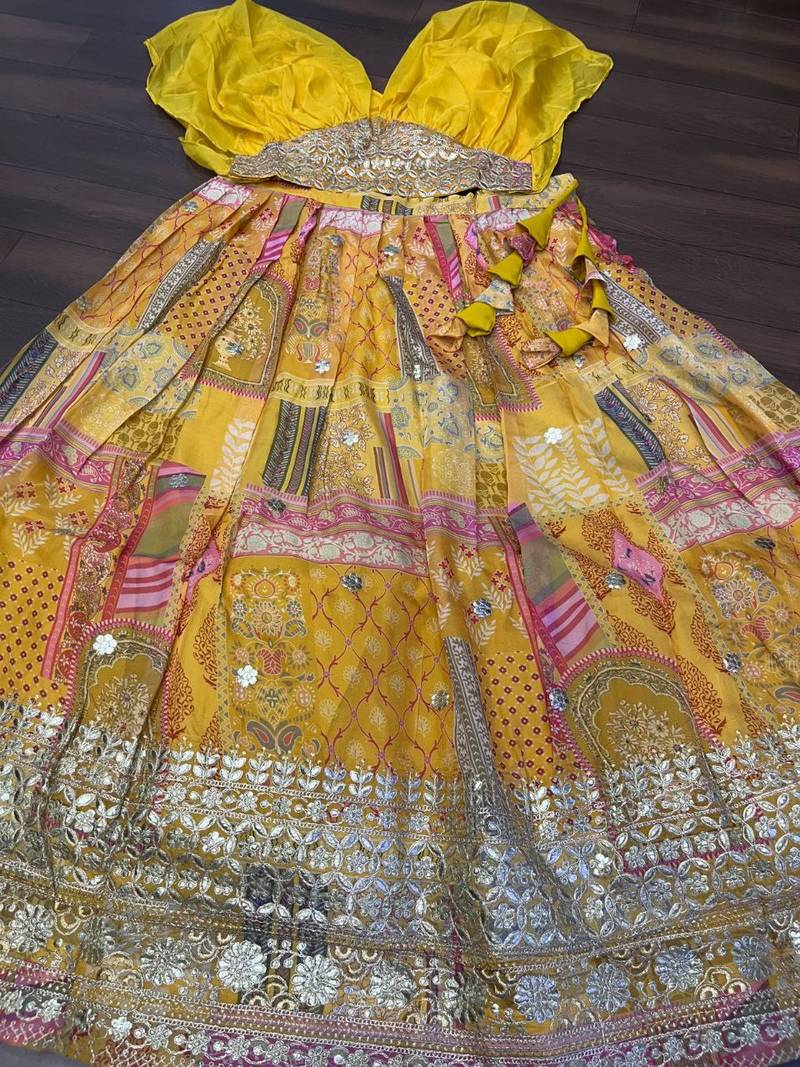 Yellow Art Silk Embroidered Digitally Printed Lehenga Choli