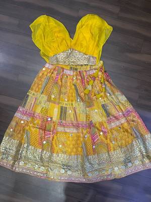 Yellow Art Silk Embroidered Digitally Printed Lehenga Choli 6