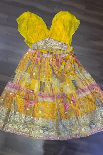 Yellow Art Silk Embroidered Digitally Printed Lehenga Choli