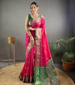 Women Pink Patola Silk Saree And Zari Weaving  Rich Pallu Saree With Blouse For Women
